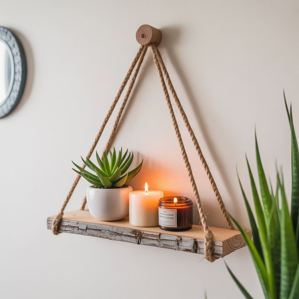 Cheap wall décor idea with Dollar Tree rope shelf DIY project