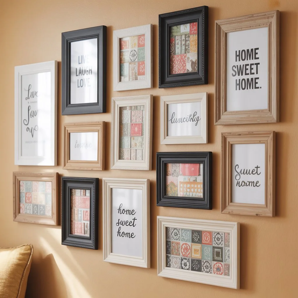  DIY Dollar Tree wall art with picture frames and patterned paper