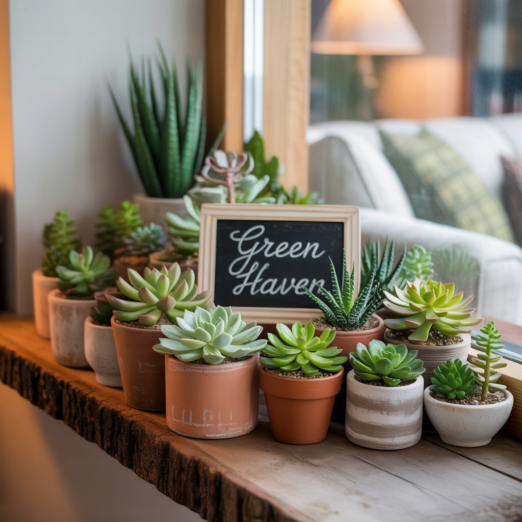 DIY faux plant arrangement using Dollar Tree greenery and pots