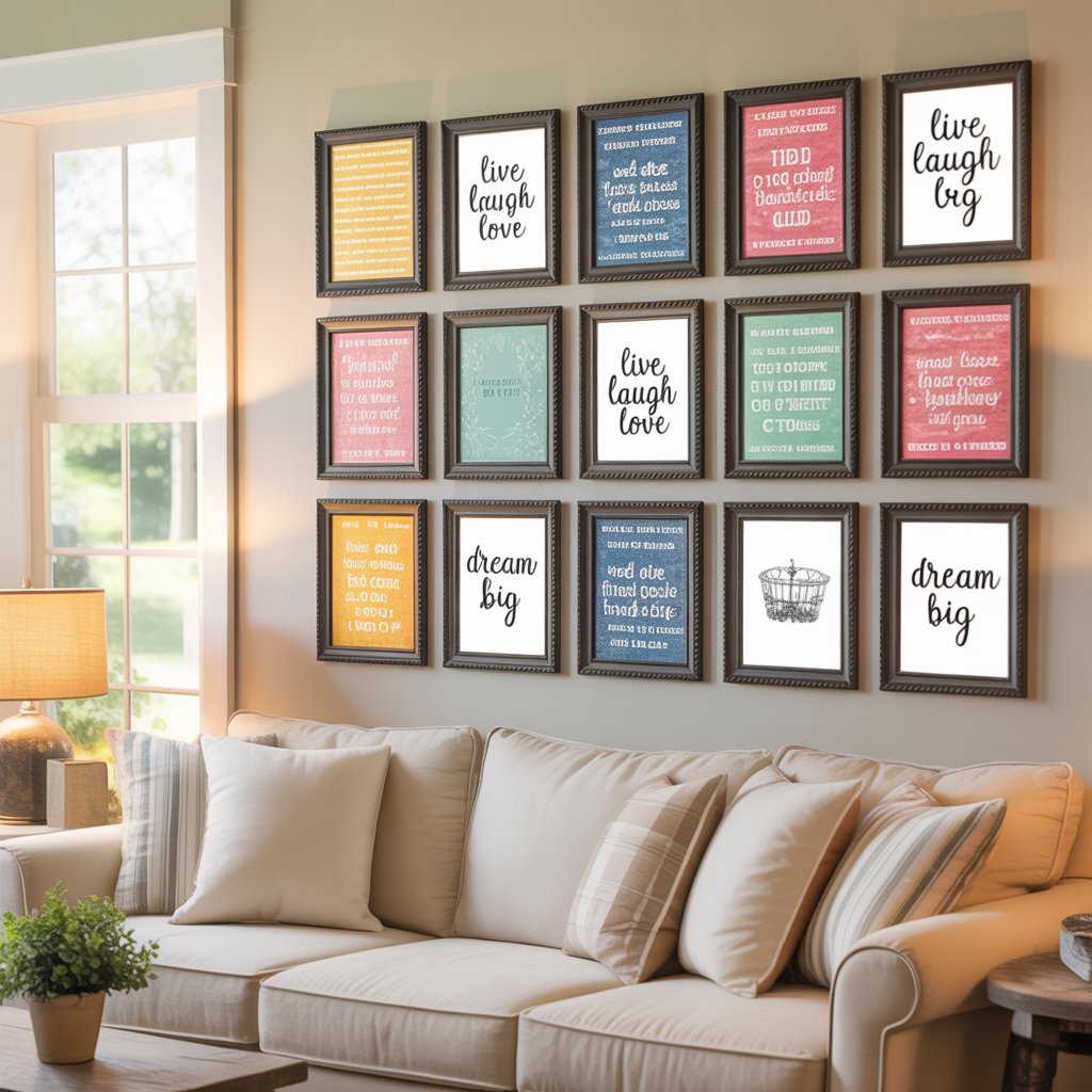 Dollar Tree DIY wall décor gallery with picture frames and budget-friendly wall art