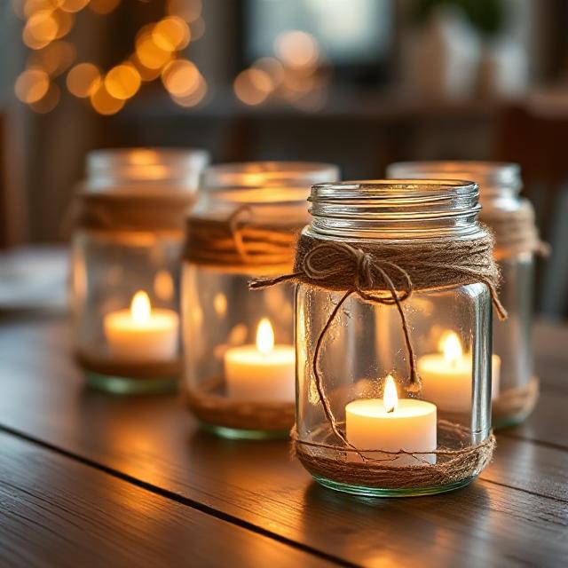 Affordable Boho candle décor with mason jars and twine
