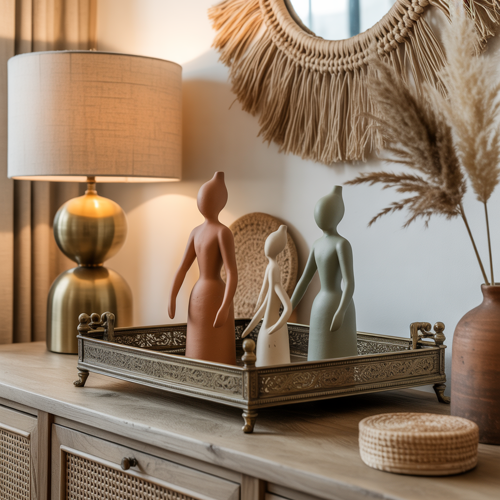 10 Stunning Boho Entryway Ideas for a Warm, Welcoming Home 12 Boho Entryway Ideas with eclectic decor, including a brass tray and modern lamp for a cozy entryway.