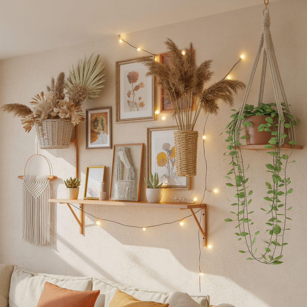 10 Eye-Catching DIY Boho Wall Art Ideas to Add Personality to Your Space 10 Botanical wall collage in a DIY Boho Wall Art Ideas setup.