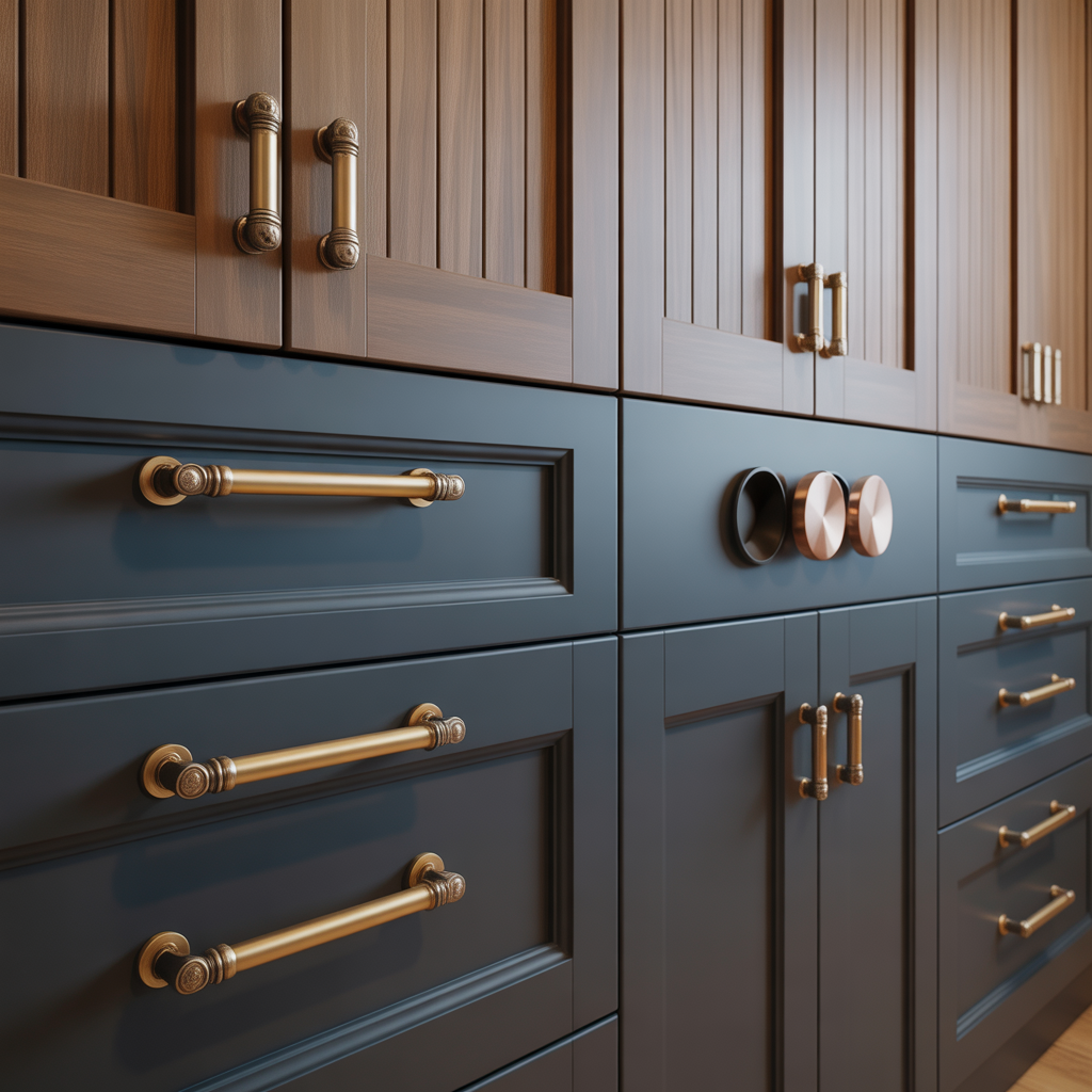 10 Best Boho Kitchen Makeover Ideas That Blend Function and Style 9 Brass beehive knobs and ceramic mushroom pulls on white cabinets, adding eclectic flair to a boho kitchen.