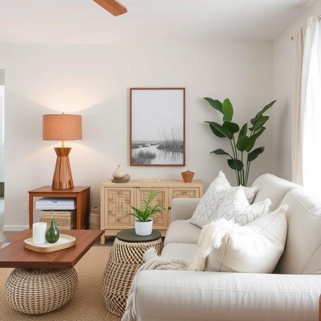 Small Boho Living Room Ideas That Feel Warm and Spacious 4 Bright and airy Boho apartment living room with woven rugs and neutral tones.