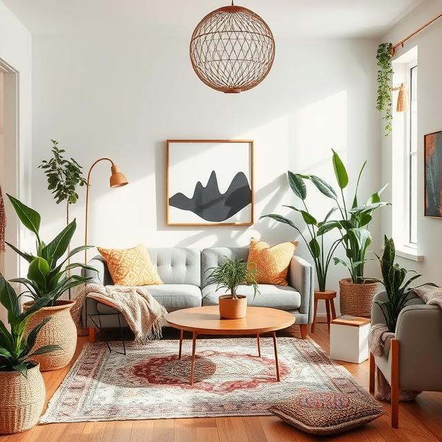 20 Modern Boho Home Décor Ideas for a Stylish 2025 Makeover 23 Bright and cozy modern boho living room with layered textures and plants