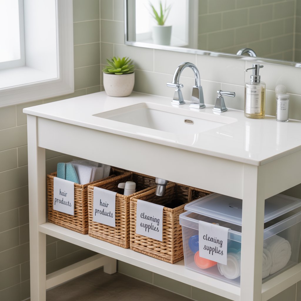 Budget bathroom storage baskets under sink