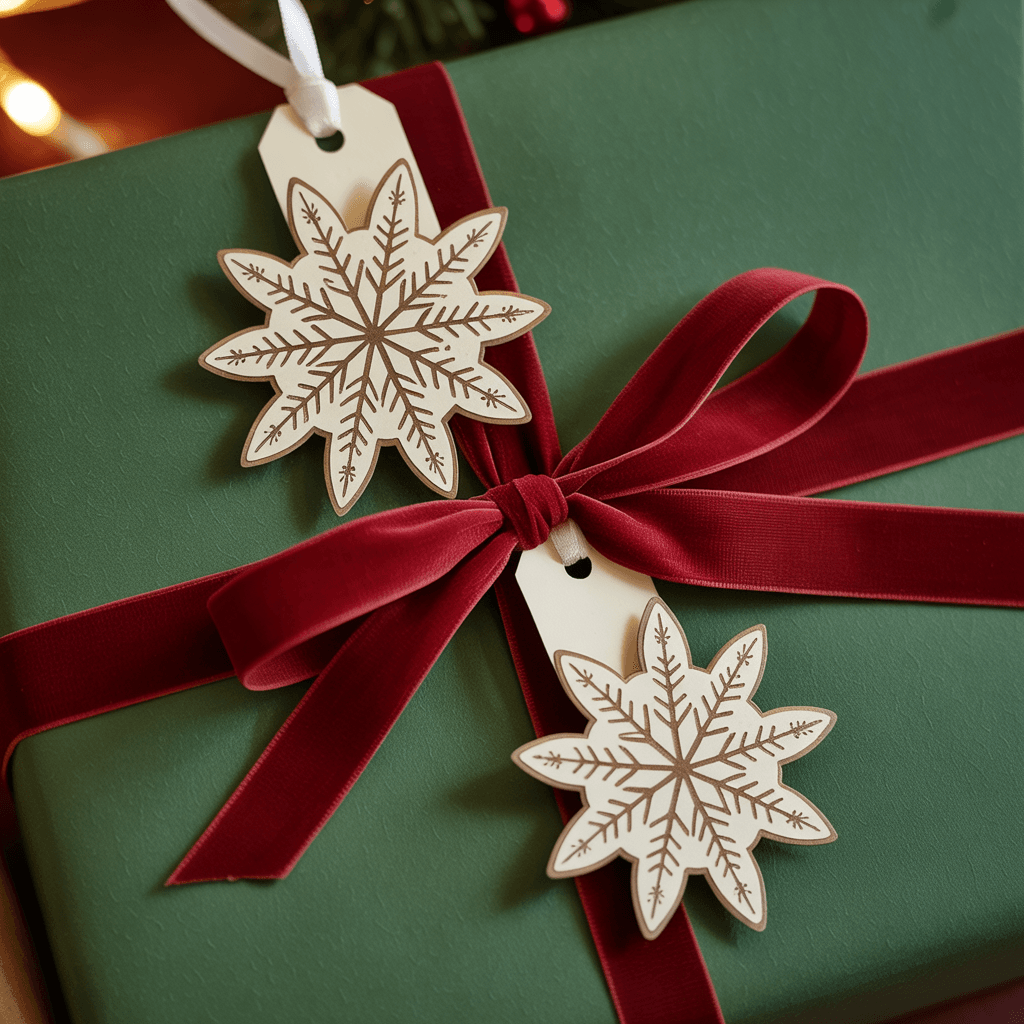 Christmas Gift Tags with snowflake design on a package.