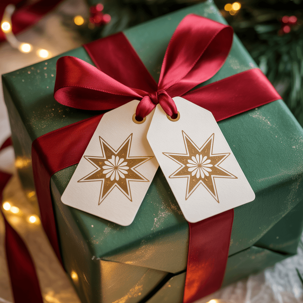 Christmas Gift Tags with star design on a gift box.