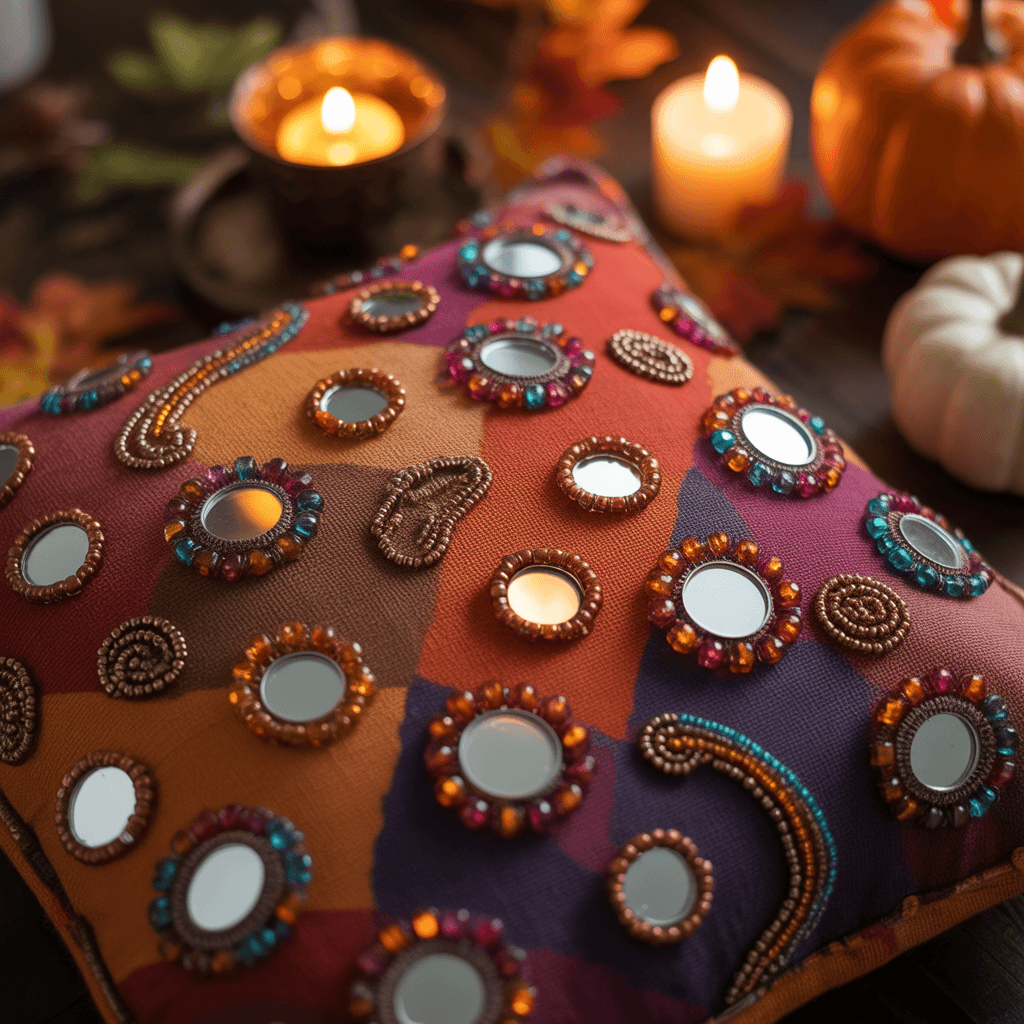 Cream pillow with minimalist Halloween quote in modern handwriting.