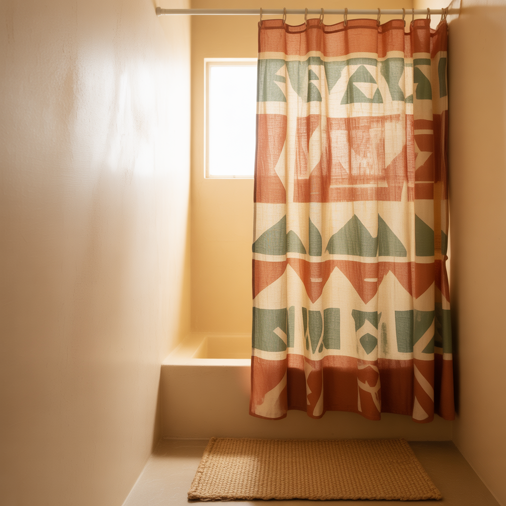 10 DIY Boho Bathroom Accessories You Can Make for Cheap 10 DIY Boho Bathroom Accessories with a painted shower curtain for a cozy bathroom with woven accents