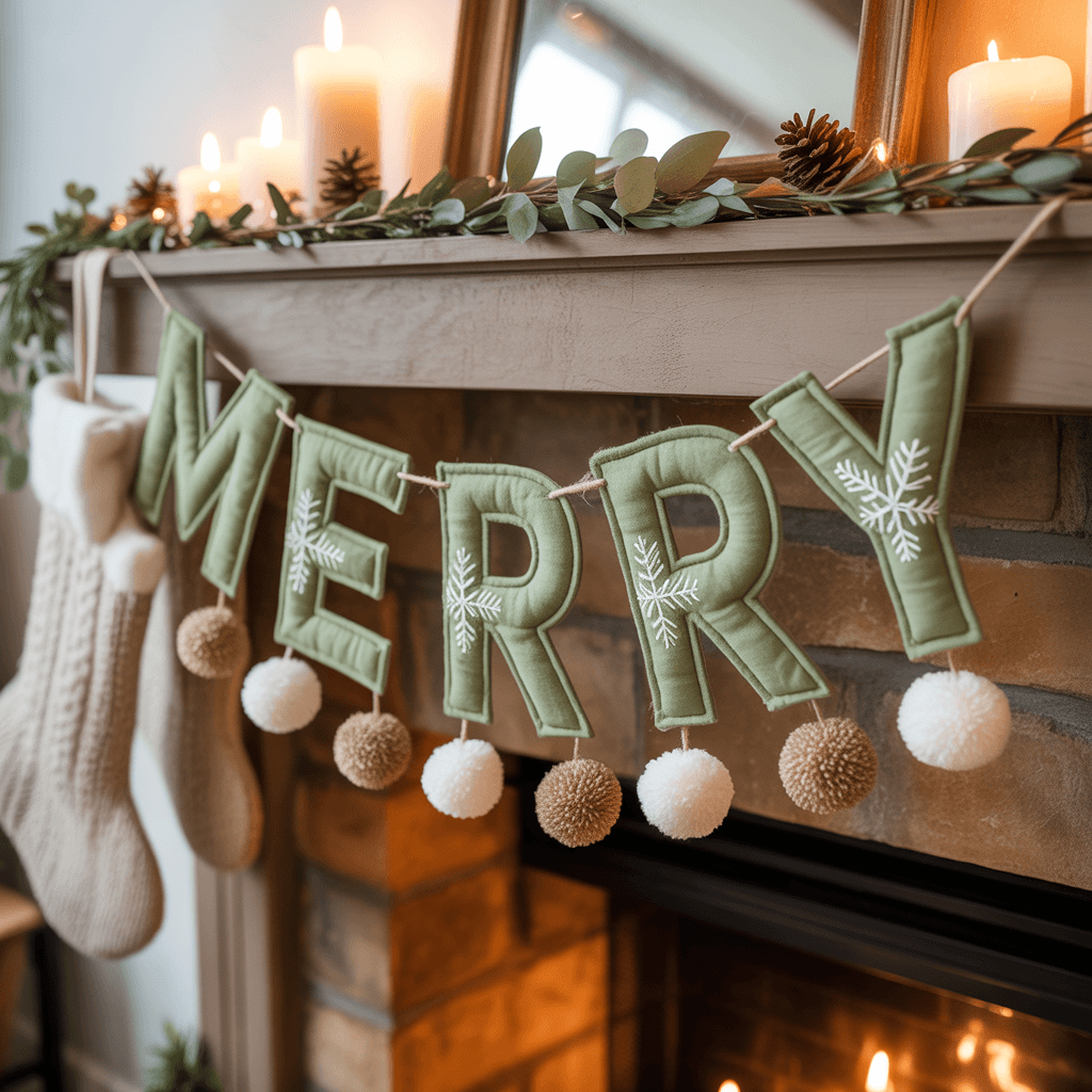 DIY Boho Christmas Décor with holly wall art in a room.