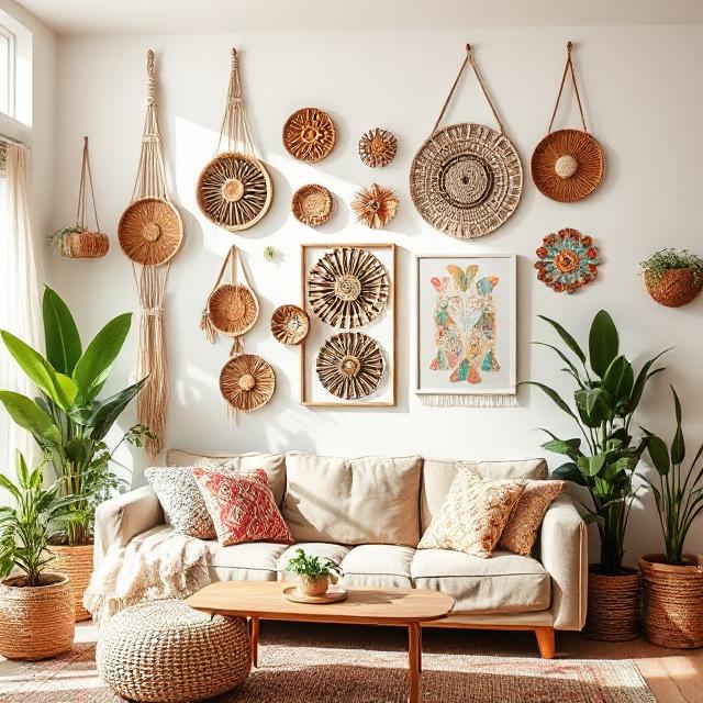 DIY Boho wall art made with macramé and natural cotton cord.