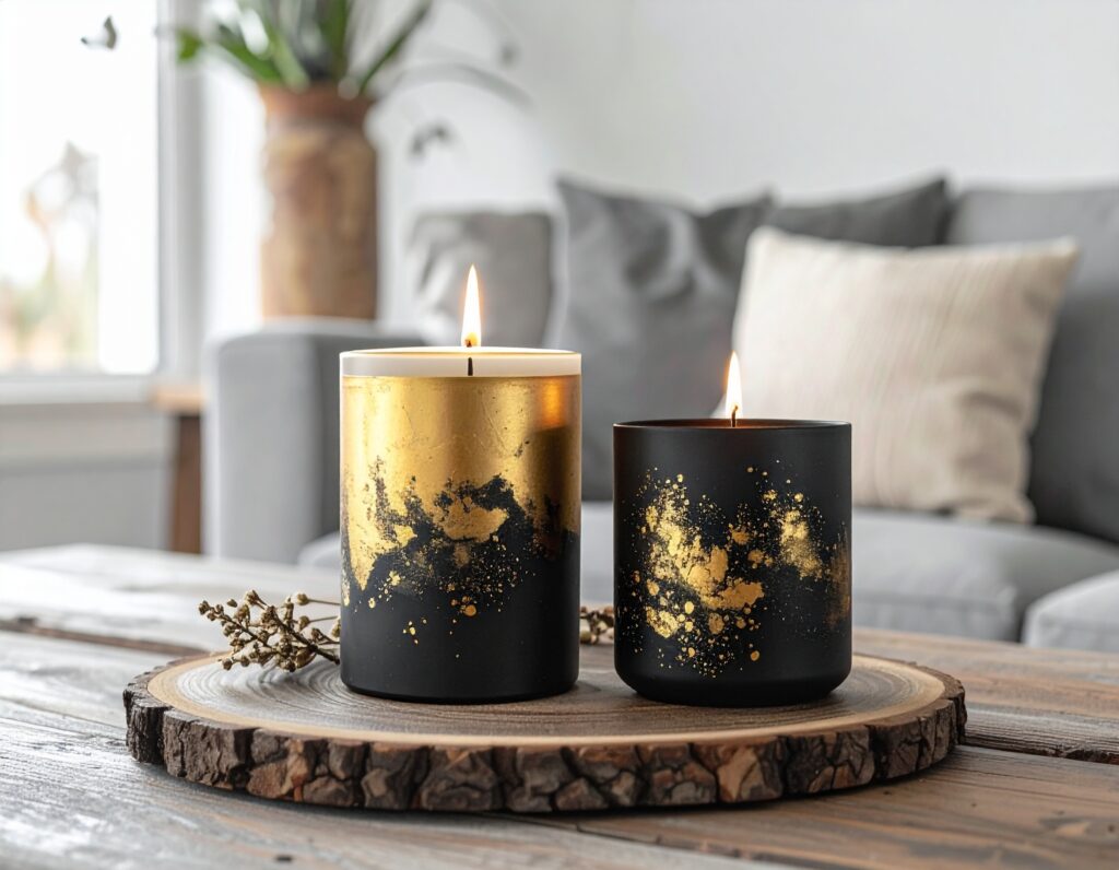 DIY Dollar Tree candle holders spray painted gold for budget-friendly living room décor