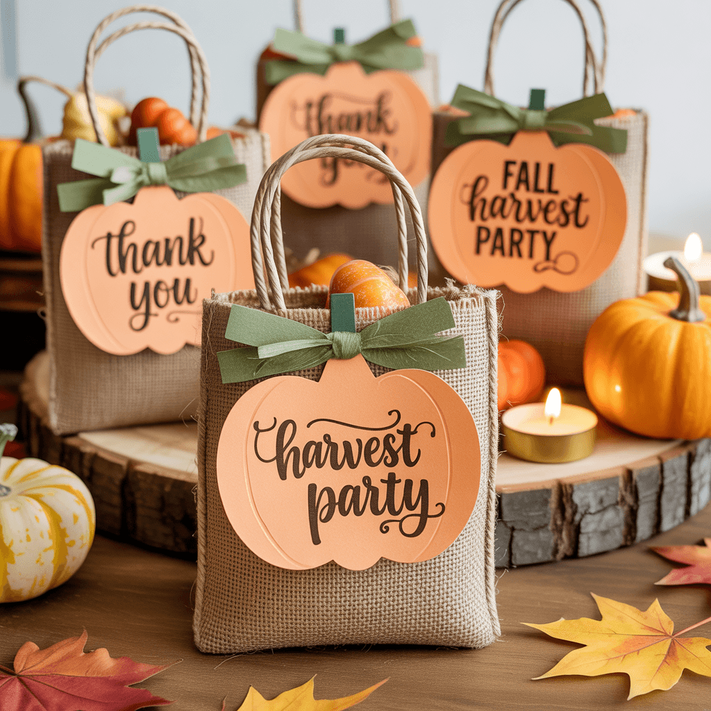 DIY Pumpkin Tags as favor tags on fall party goodie bags.