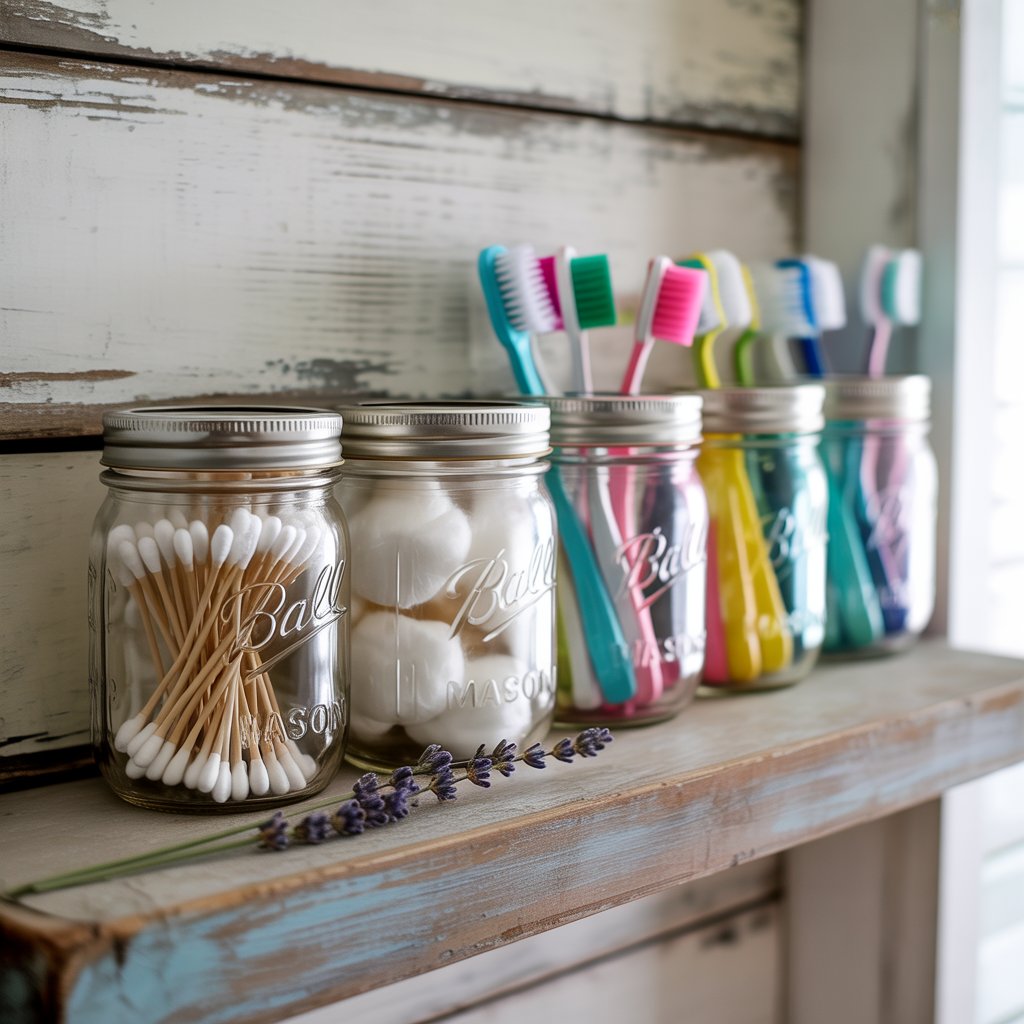 DIY bathroom organization with mason jars