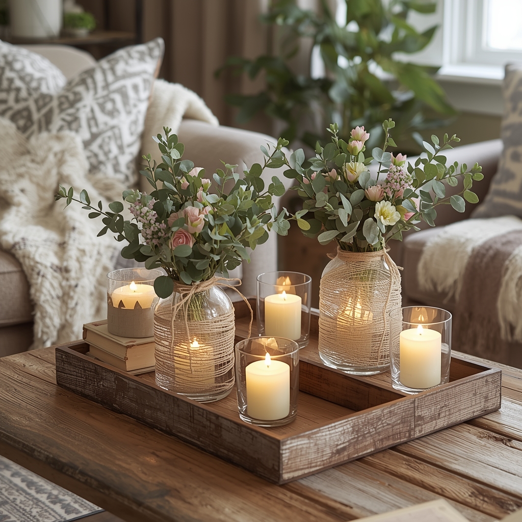 DIY faux greenery in rope-wrapped vase from Dollar Tree