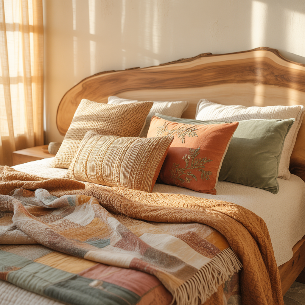 10 DIY Boho Headboard Ideas You Can Create in a Weekend 4 DIY wooden boho headboard with natural wood finish in a cozy bedroom.