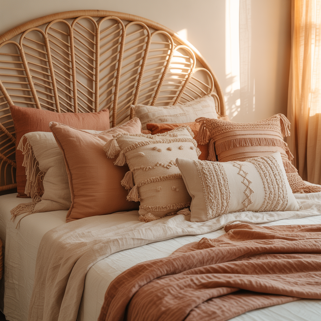 10 DIY Boho Headboard Ideas You Can Create in a Weekend 7 DIY woven or rattan headboard in a boho-inspired bedroom.