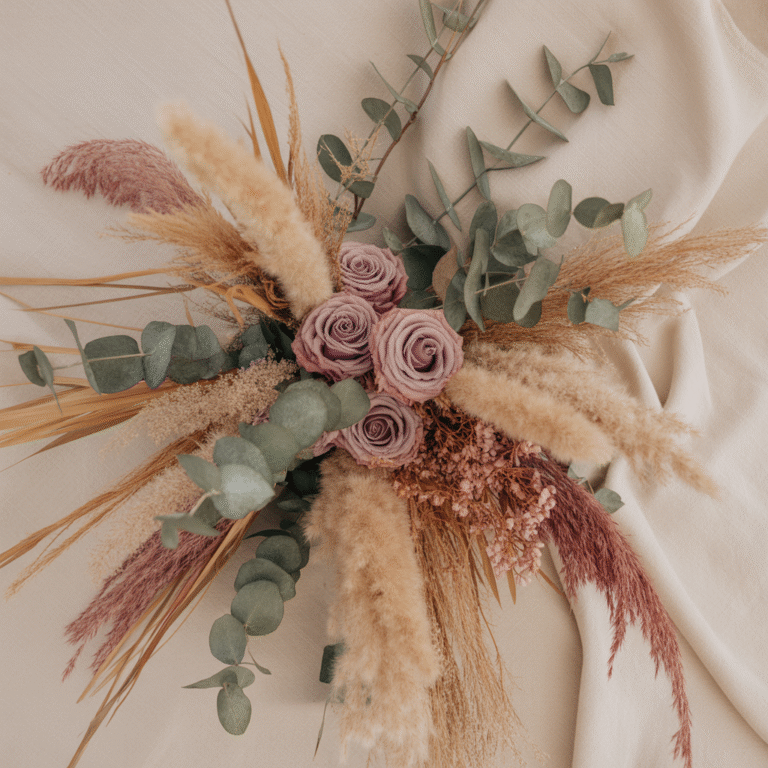 DIY Haunted Botanicals: Dried Floral Ideas for a Boho Halloween 1 Dried pampas grass and ruscus arranged in a boho Halloween vase
