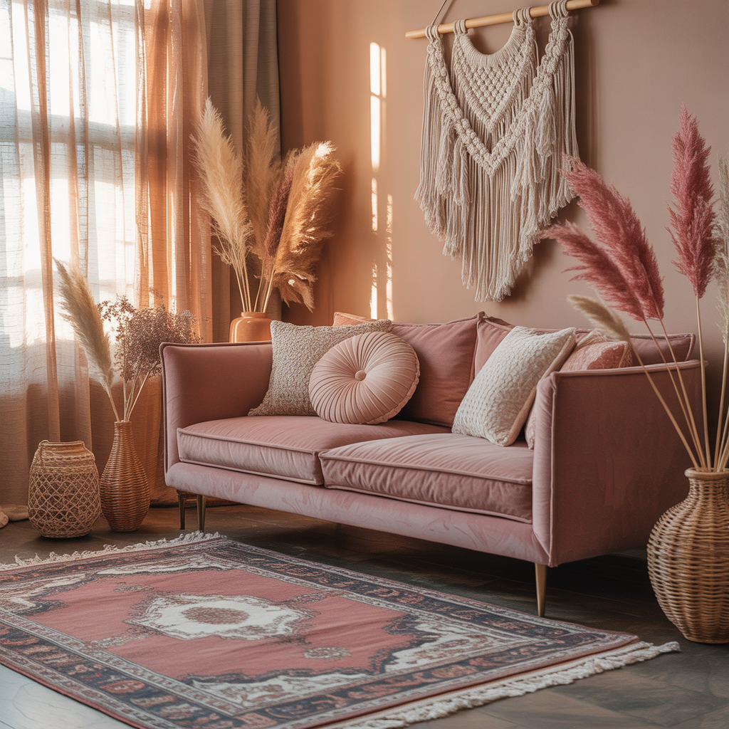 10 Boho Color Palettes to Refresh Your Space in 2025 5 Dusty rose and taupe boho-inspired color scheme.