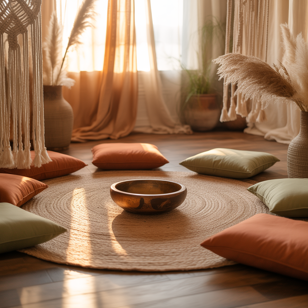 10 Beautiful Boho Meditation Corner Ideas You Can Create at Home 11 Earth-tone color palette in a Boho Meditation Corner.