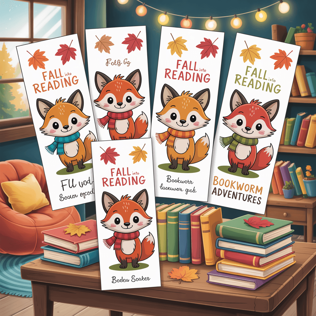 10 Whimsical Fall Printable Bookmarks for Cozy Reading Nooks 5 Fall Printable Bookmarks with fox design in a kids’ reading nook.