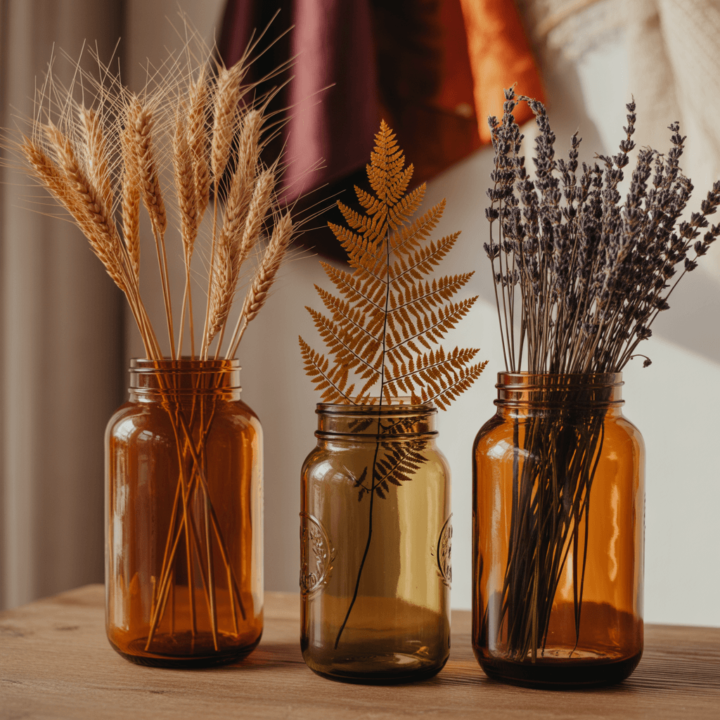 Glass jars filled with dried botanicals for Halloween décor