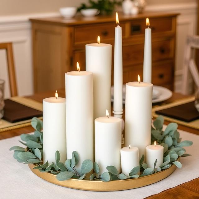 Group of pillar and taper candles 