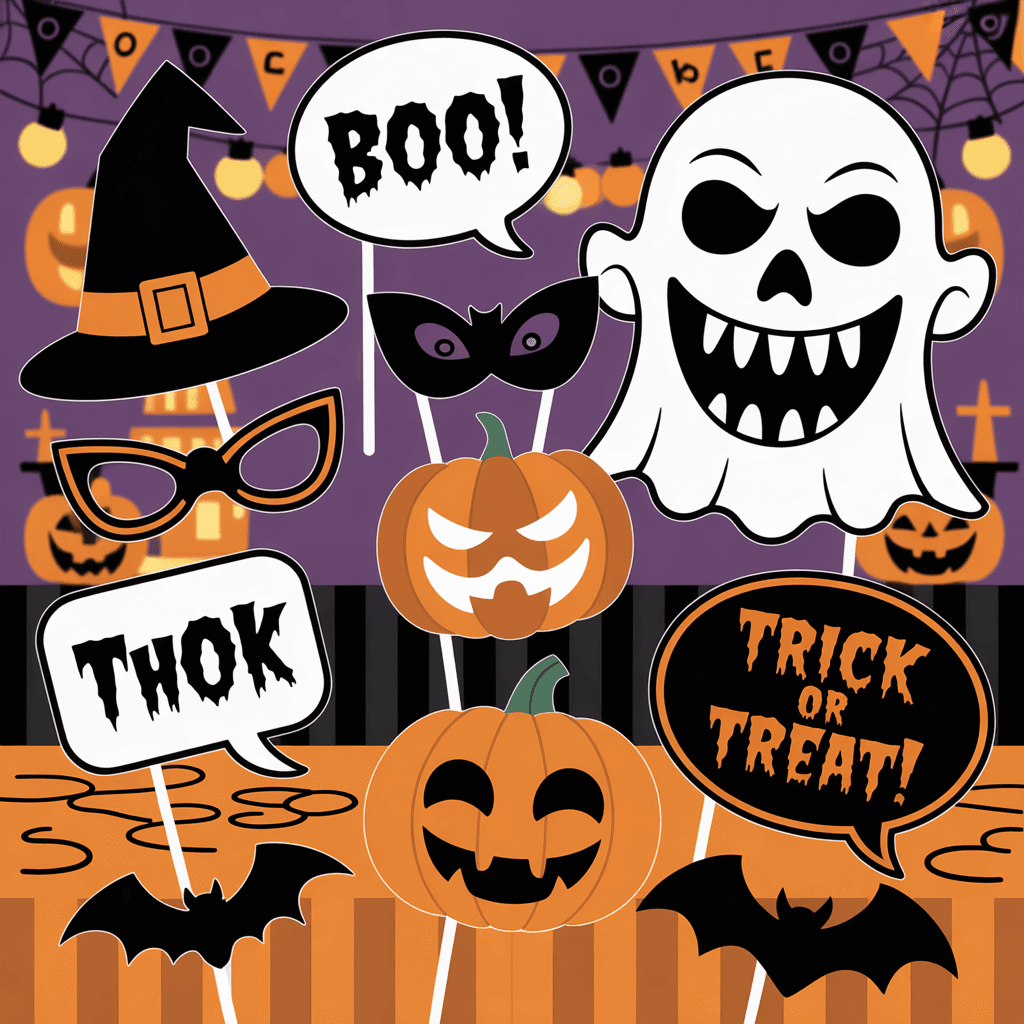 Halloween Printable Photo Booth Props with ghostly grin at a party
