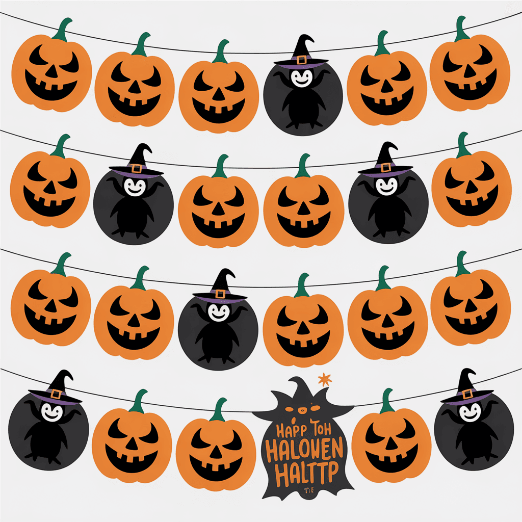 Halloween Printable Pumpkin Banners with witchy design at a party.