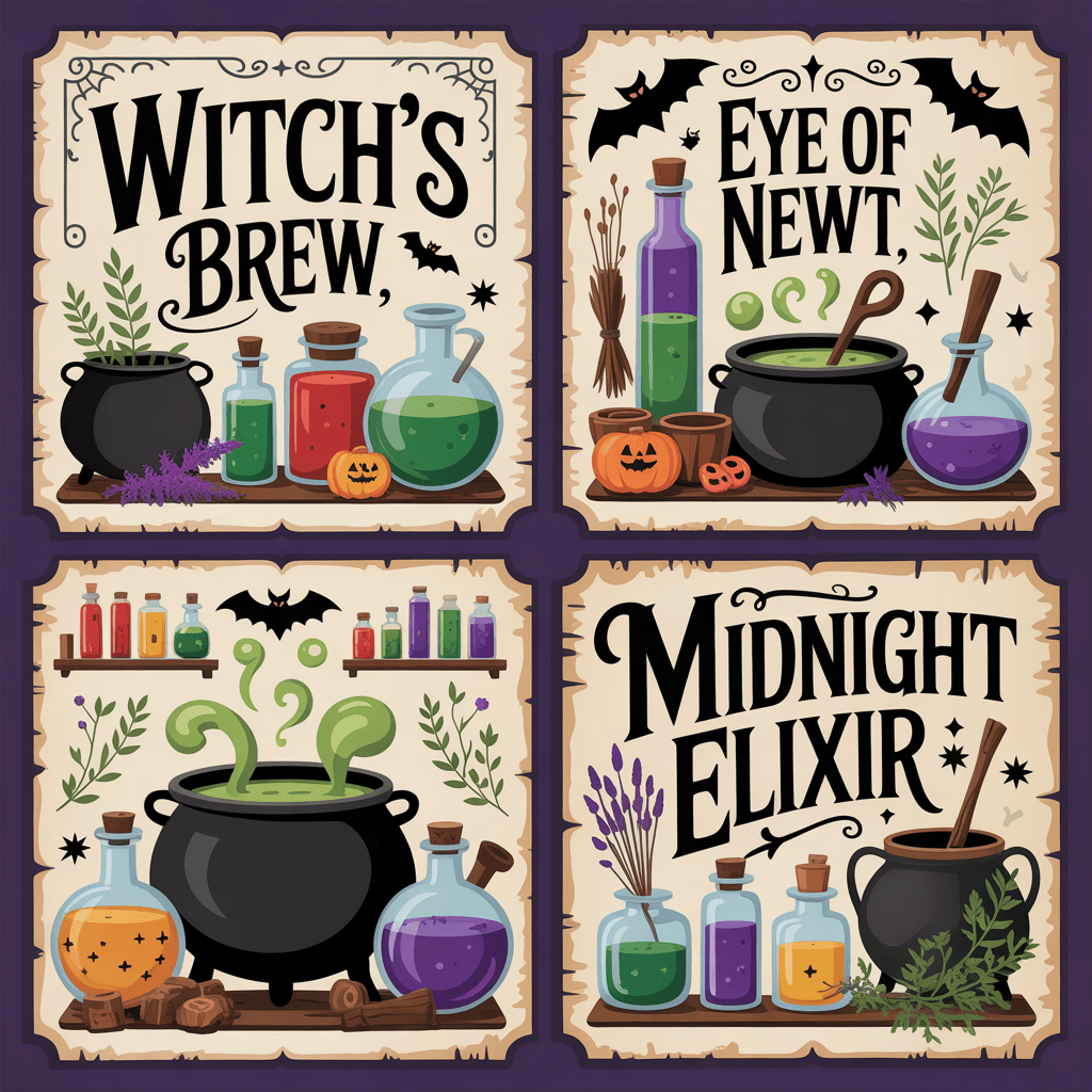 Halloween Printable Witchy Signs with herbal potion in a kitchen.