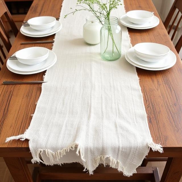 Handmade rustic farmhouse table runner with natural linen