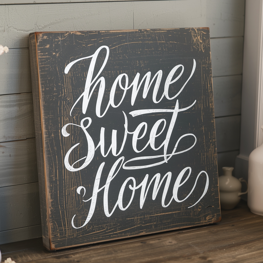 Handmade wooden farmhouse sign with rustic lettering
