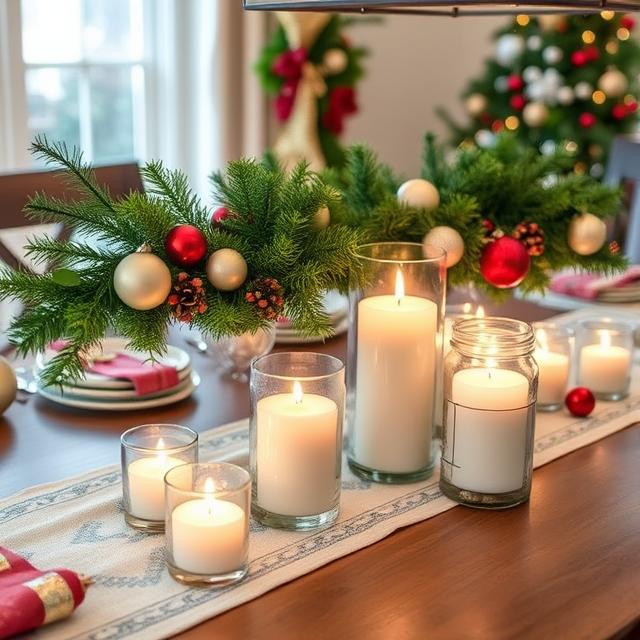 Holiday DIY centerpiece with pine garland