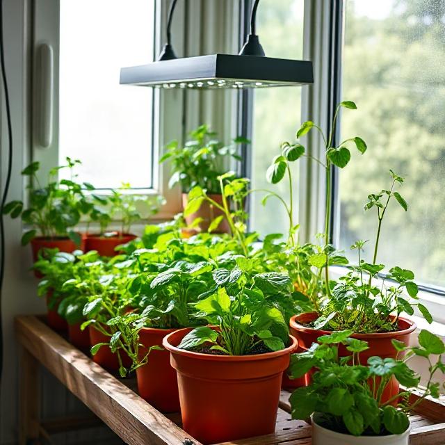Indoor vegetable garden with small planters