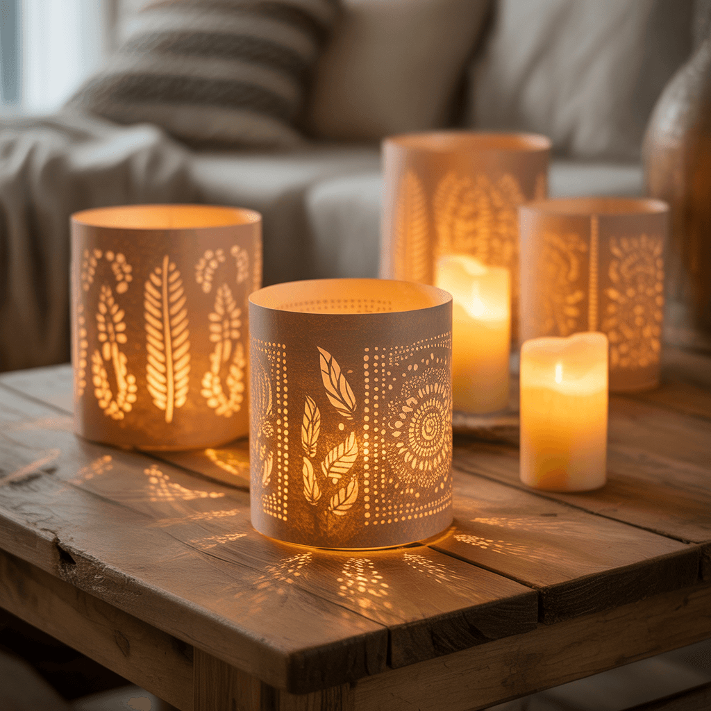  Lanterns decorated with hanging beaded fringe for sparkling glow.
