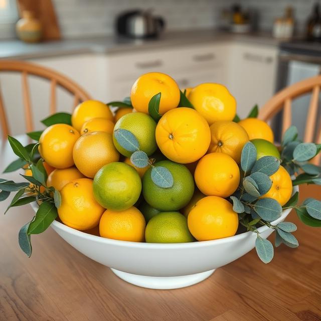Large white ceramic bowl filled with lemons 