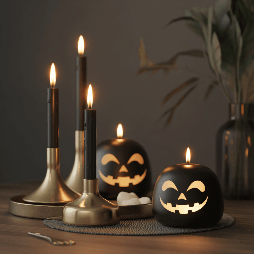 Matte black boho candle holders with gold moon and star details.