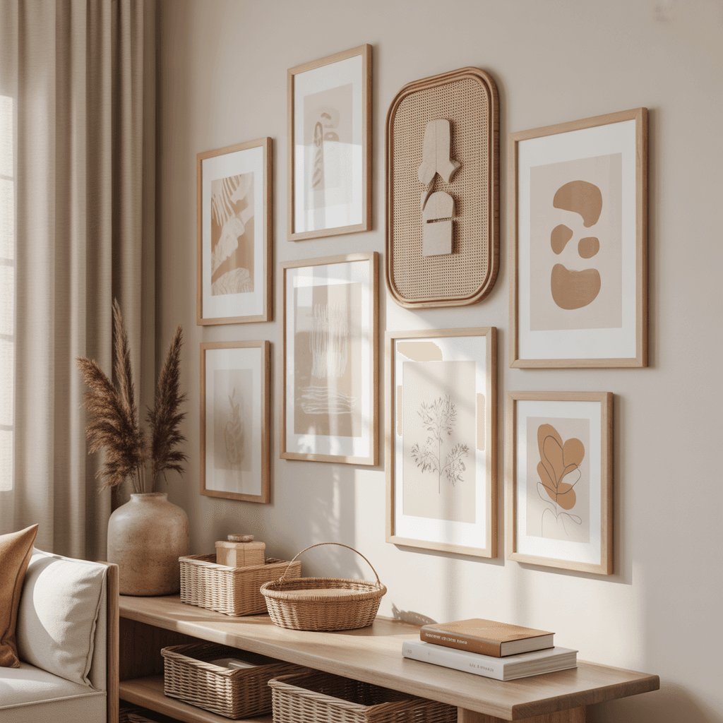 Neutral gallery wall in a Neutral Boho Home Style setup.