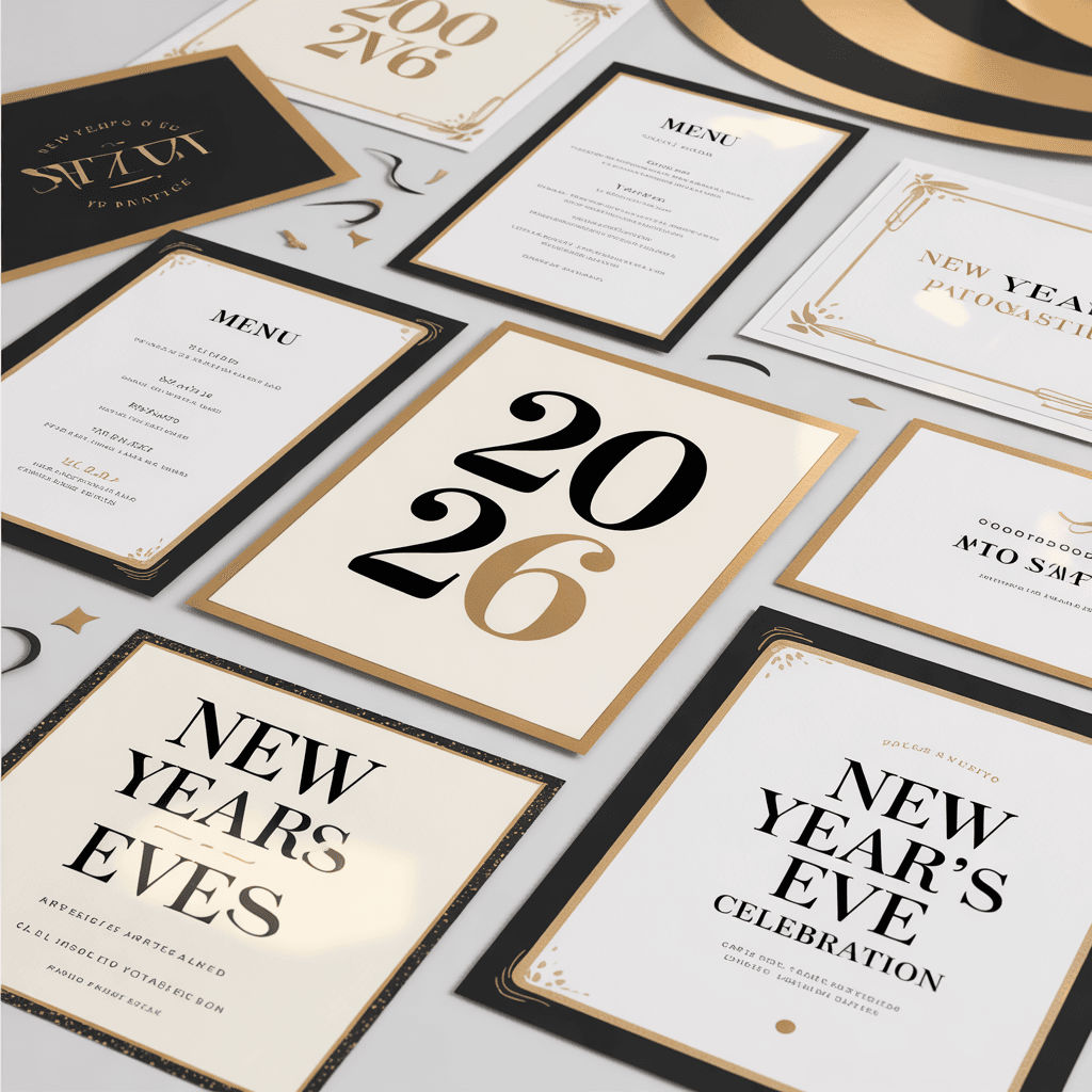 New Years Eve Party Printables with countdown cards on a table. 2
