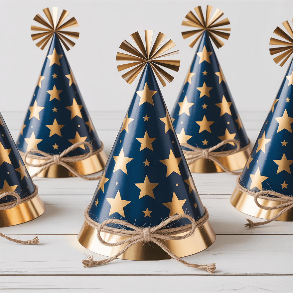 New Years Eve Party Printables with party hats on a table. 2