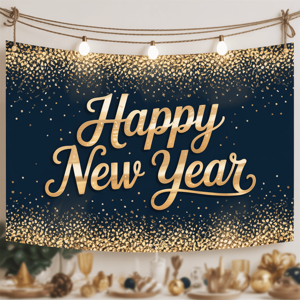 New Years Eve Party Printables with sparkle backdrop at a party. 2