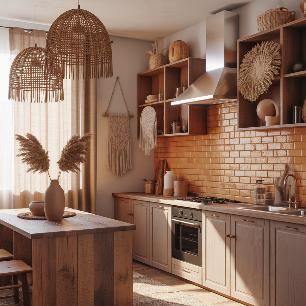 10 Boho Color Palettes to Refresh Your Space in 2025 10 Ochre and warm gray color palette in boho kitchen.