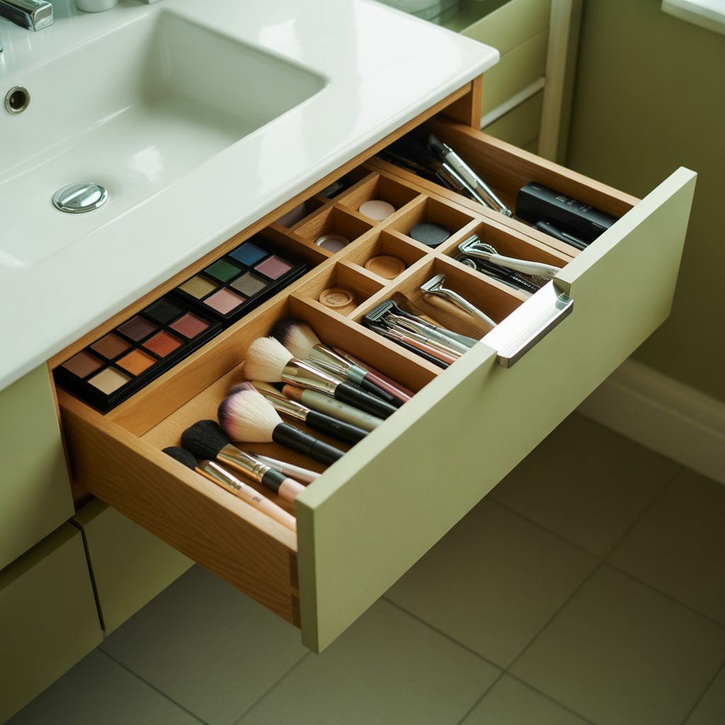 Organize toiletries with drawer dividers