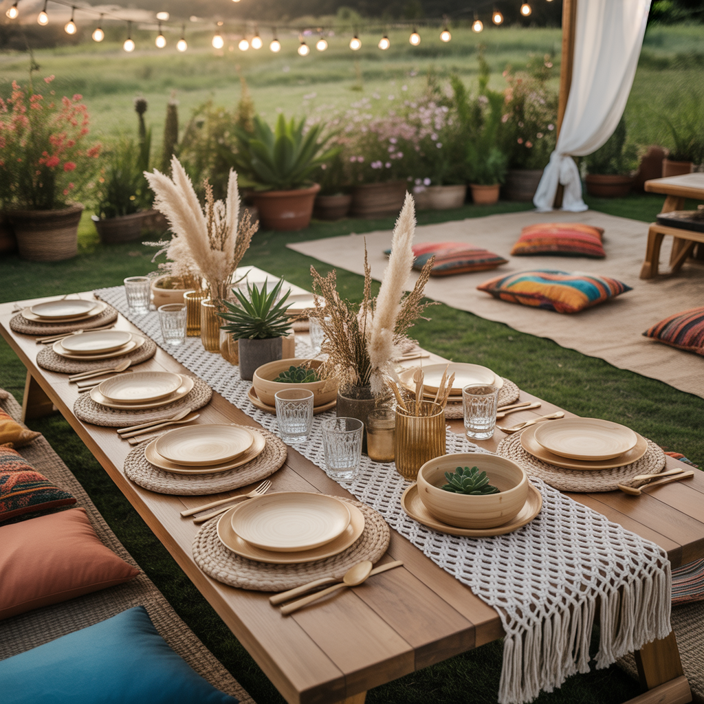 Best Style an Outdoor Boho Dining Area for Summer 2025 7 Outdoor Boho Dining Area with eco-friendly bamboo tableware for Summer 2025.
