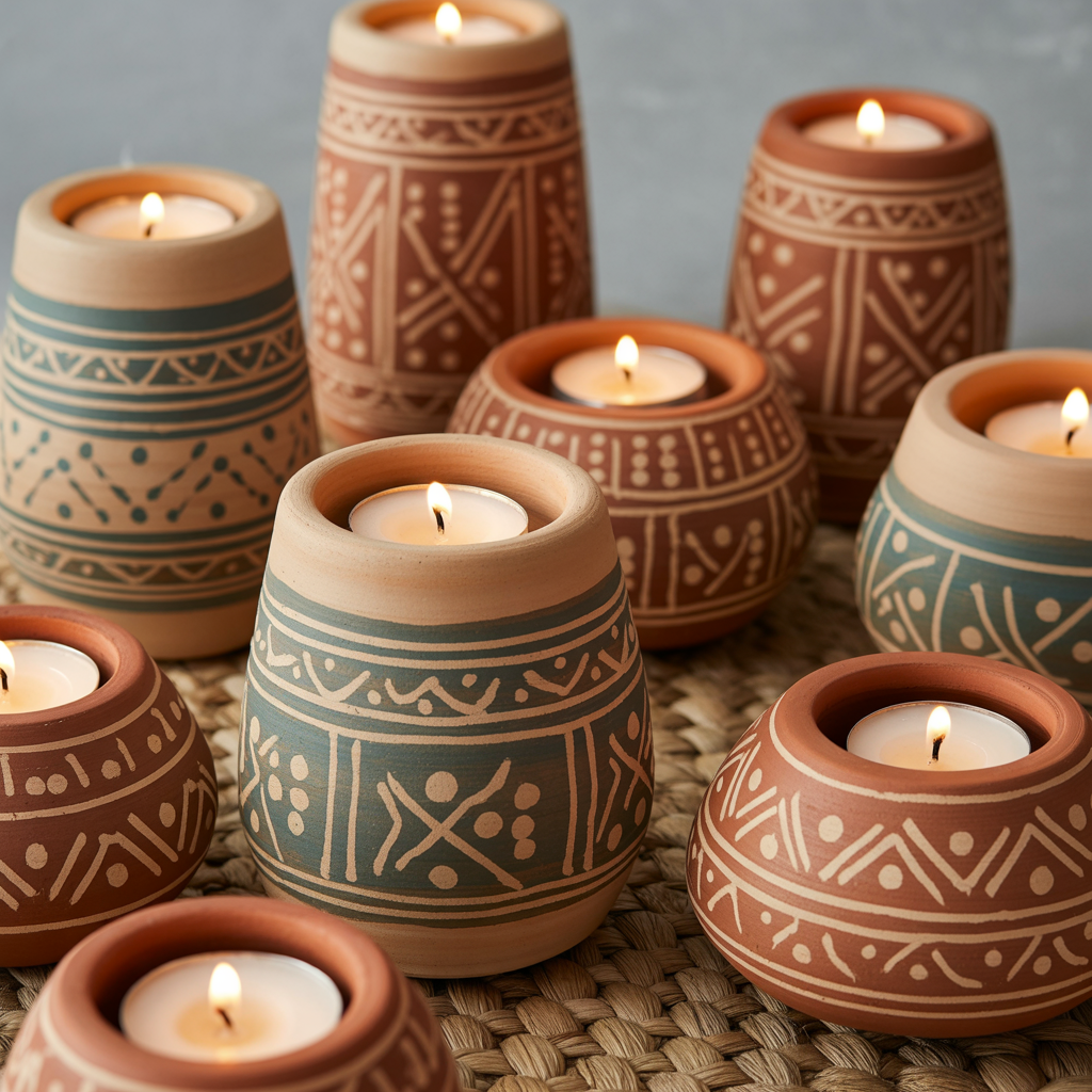 10 Amazing Ways to Make Your Own Boho Candle Holders and Décor 4 Painted terracotta Boho Candle Holders with tribal patterns.