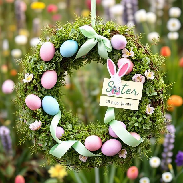Pastel Easter wreath tutorial with plastic eggs and faux greenery