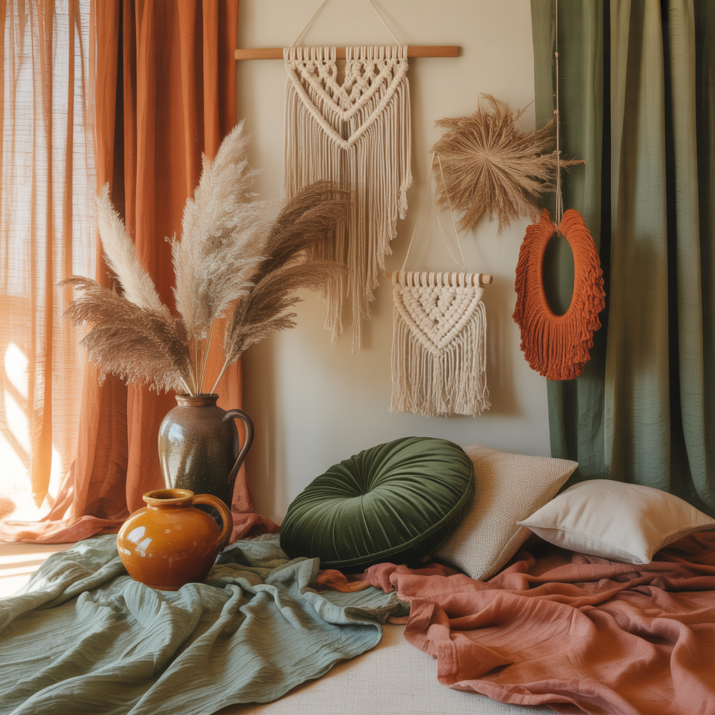 10 Boho Color Palettes to Refresh Your Space in 2025 12 Rust and moss green boho color combination.