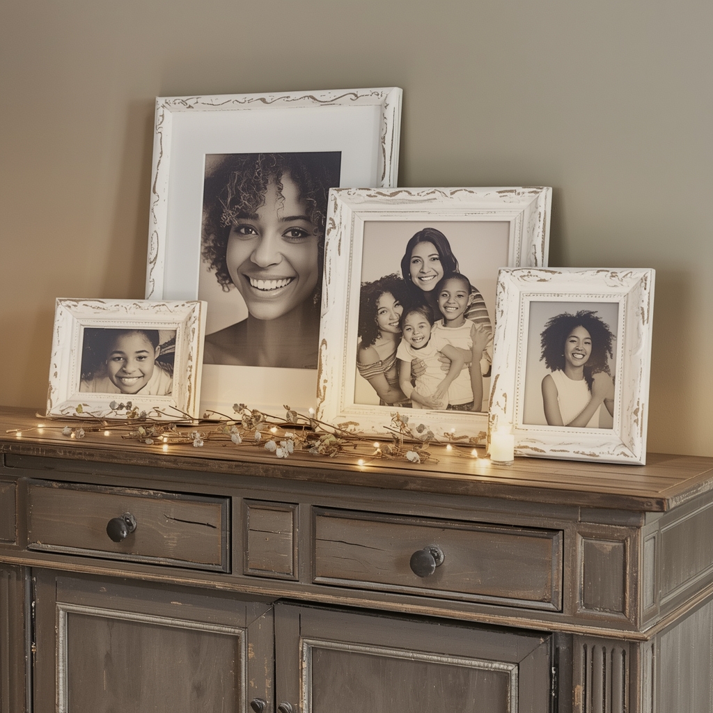 Dollar Tree DIY farmhouse picture frames with rustic white paint